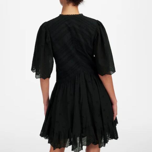 NEW Madewell Eyelet Flutter Sleeve Black Mini Dress Jet Black - Picture 4 of 12